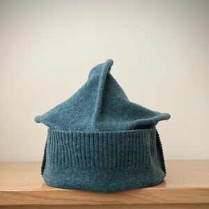 joodito origami crown 100% wool sweater hat boho lagenlook bucket beanie blue